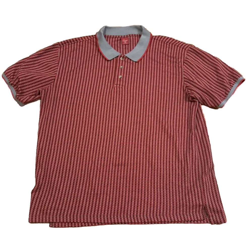 Vintage Junction West Geometric Knit Polo Shirt XXL Red Grey Diamond 90s Coogie